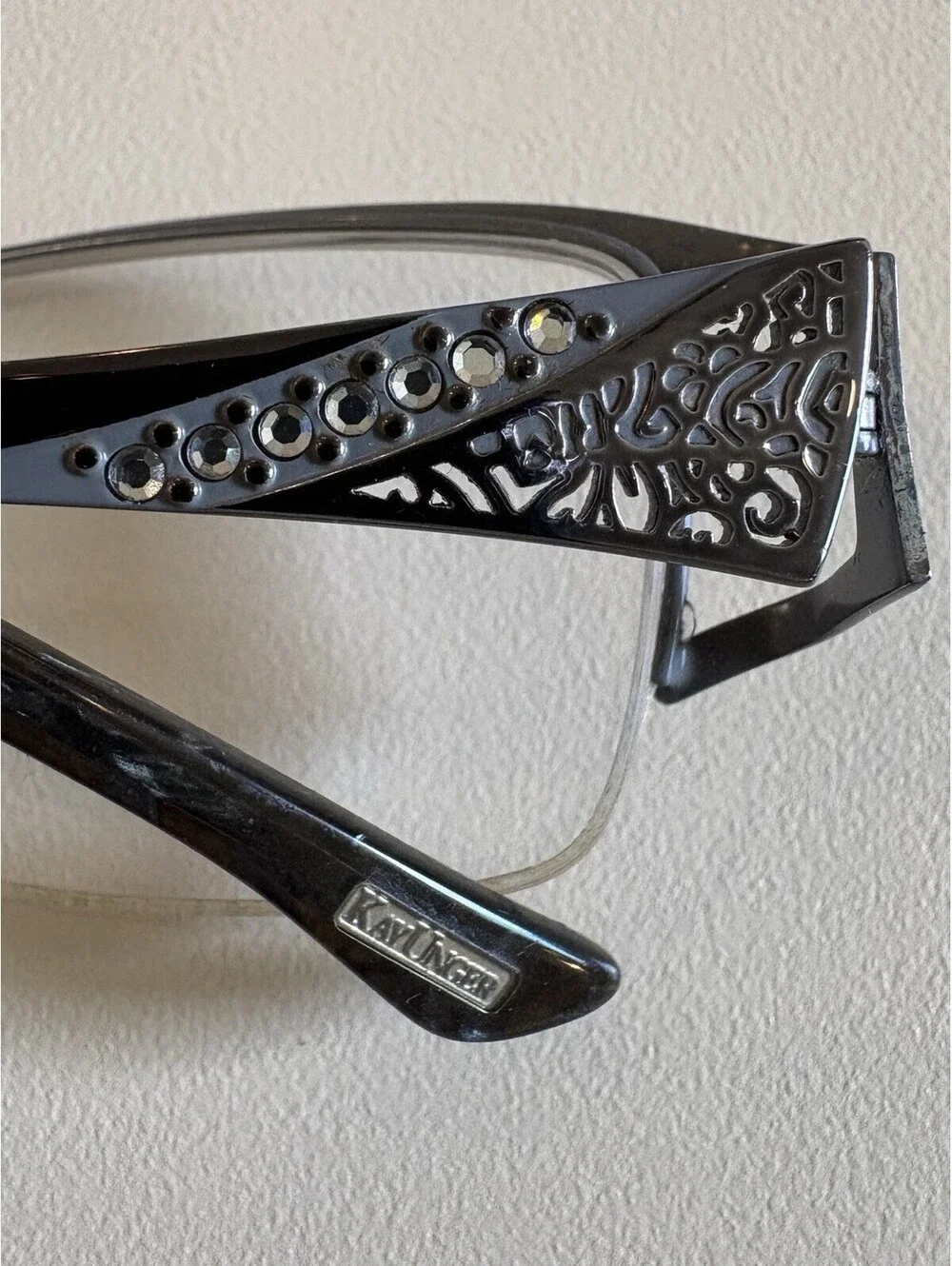 Kay Unger K164 GUN Semi-Rimless Eyeglasses Frame Grey Rhinestone 53-18-135